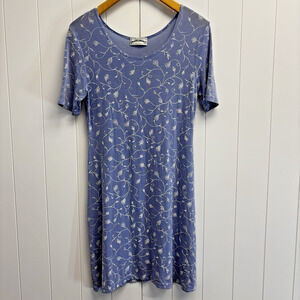 Vintage Frazier Lawrence Dress Women S/M Blue White Floral Preppy Hipster Summer